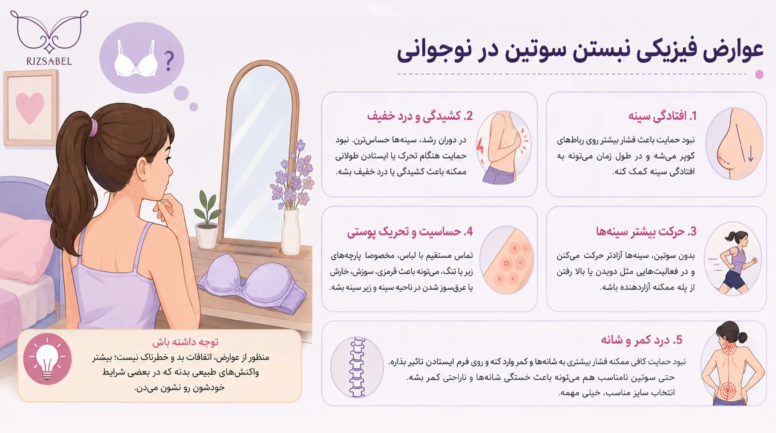 عوارض فیزیکی نبستن سوتین در نوجوانی