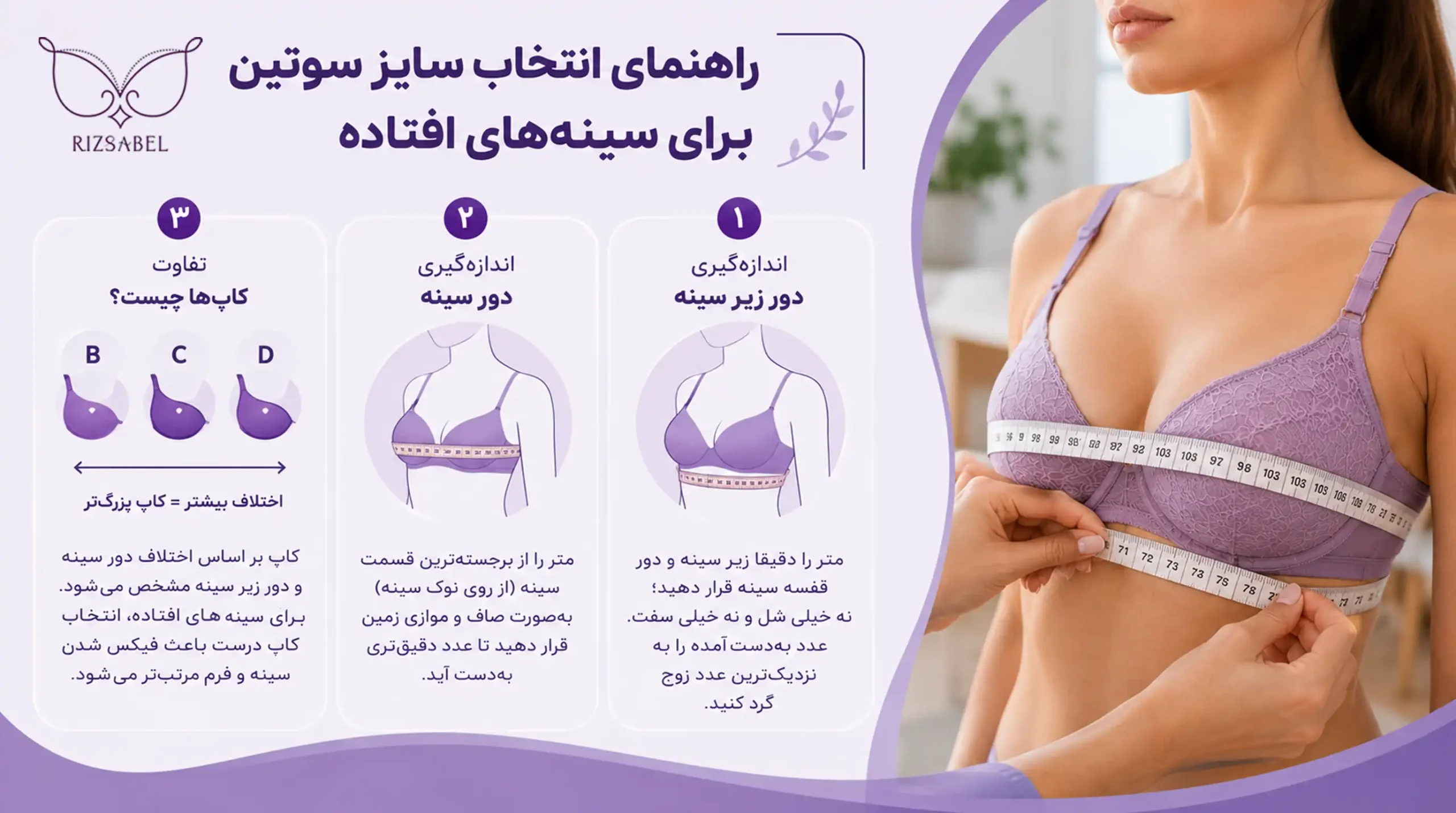 راهنمای انتخاب سایز سوتین برای سینههای افتاده