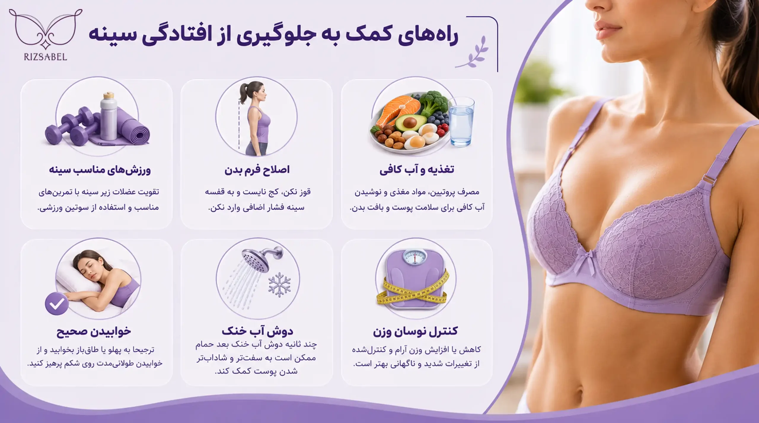 راه های کمک به جلوگیری از افتادگی سینه