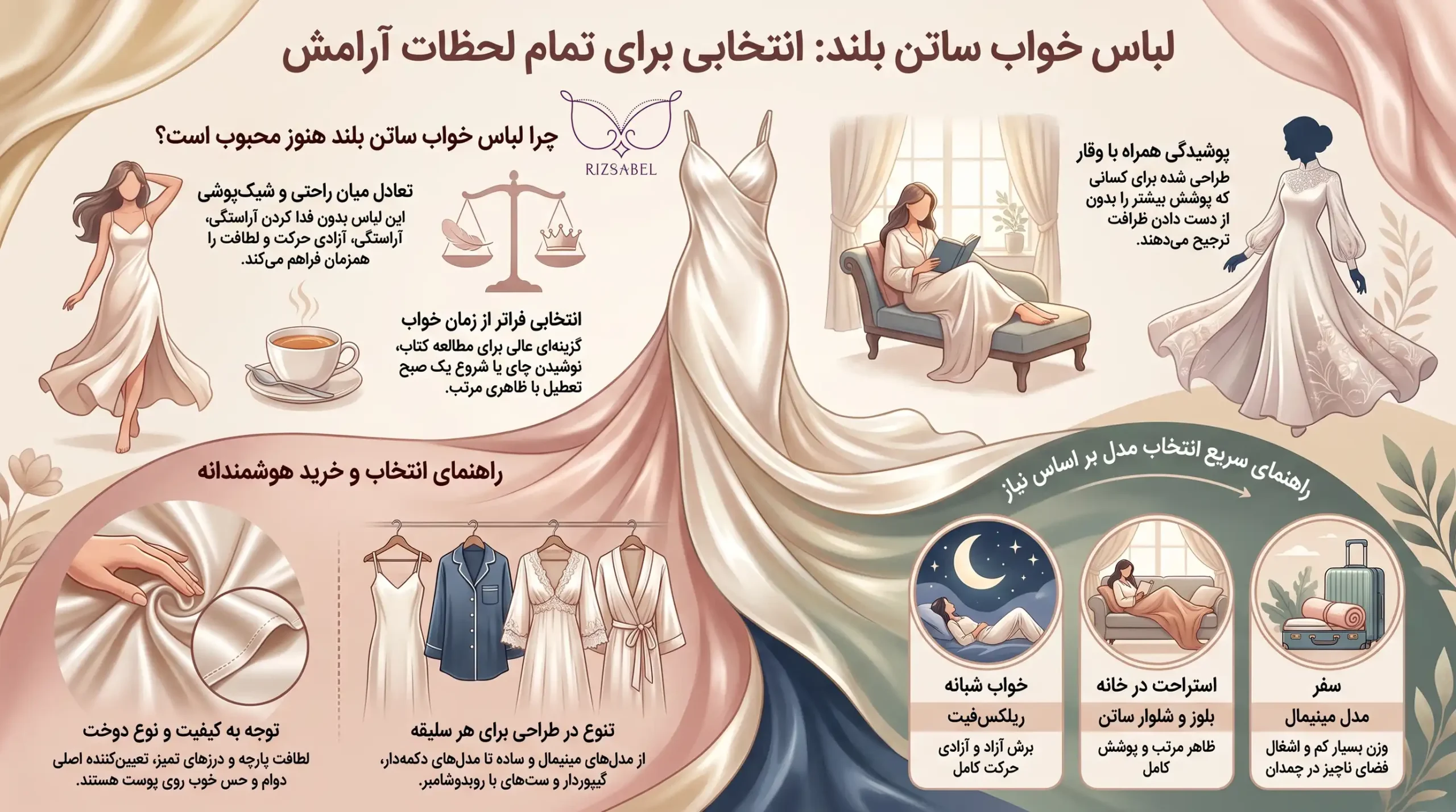 اینفوگرافیک لباس خواب ساتن بلند
