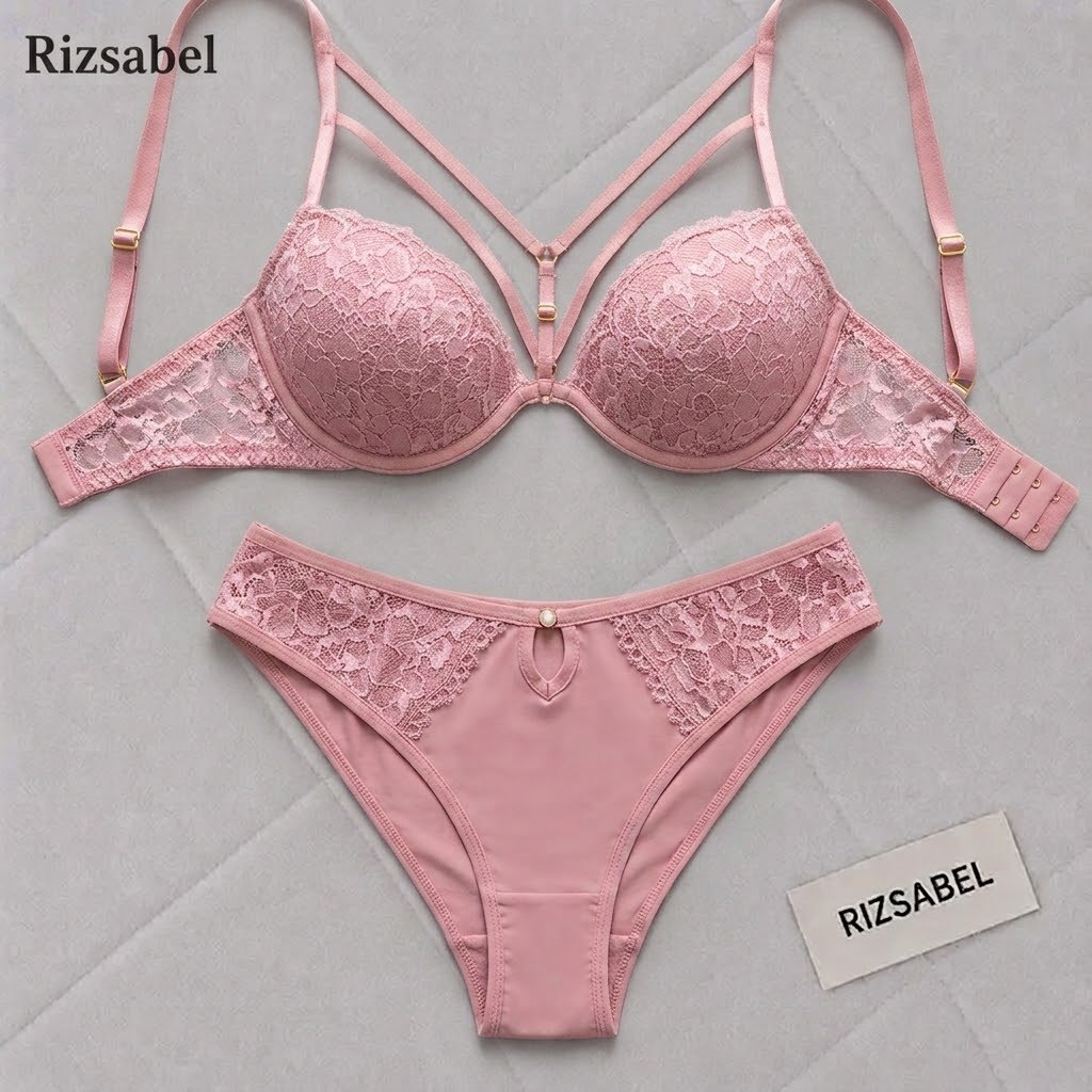 ست شورت و سوتین اسفنجی هارنس دار پینک لیدی وارداتی صورتی کد 3085