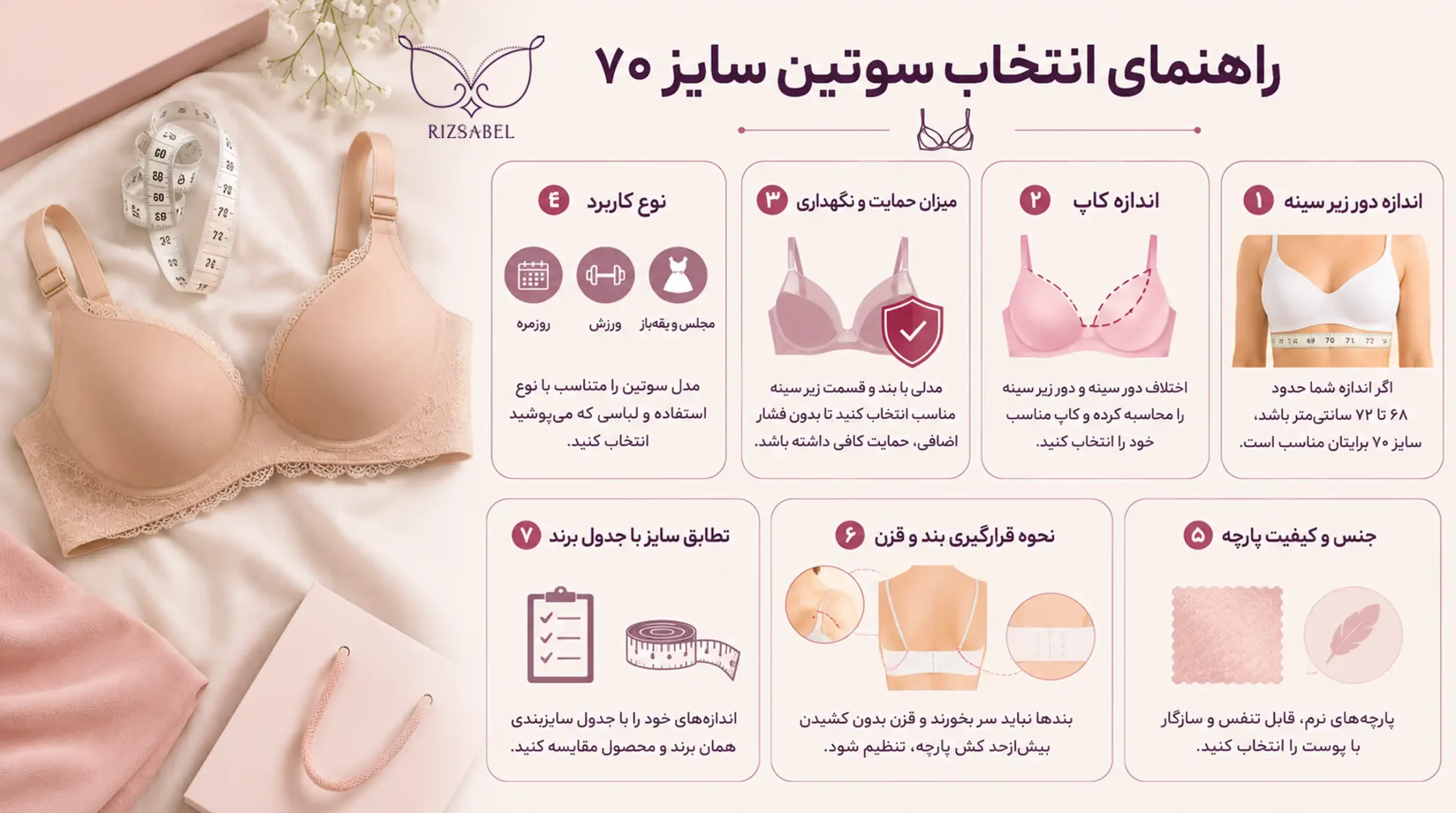 راهنمای انتخاب سوتین سایز 70